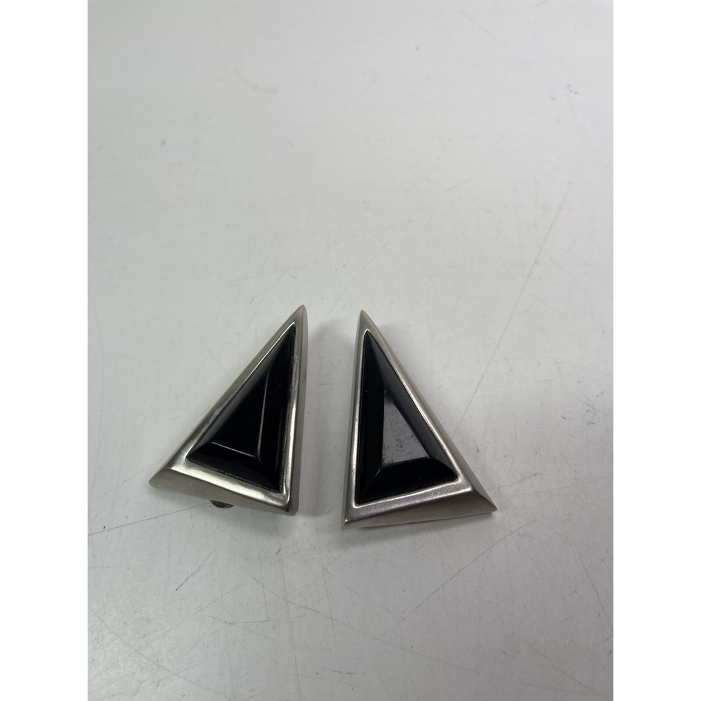 Vintage Triangle Black Clip On Earrings
